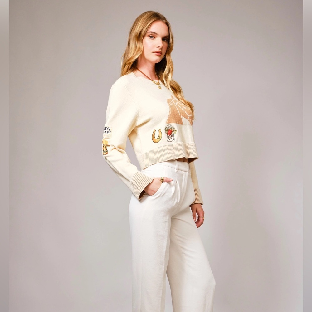 Blue B Horse Graphic Western Patch Sweater - Picture 4 of 4